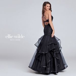 Elle Wilde Mon Cheri Black Beaded Sequins Mermaid Style Prom Dress Size 0